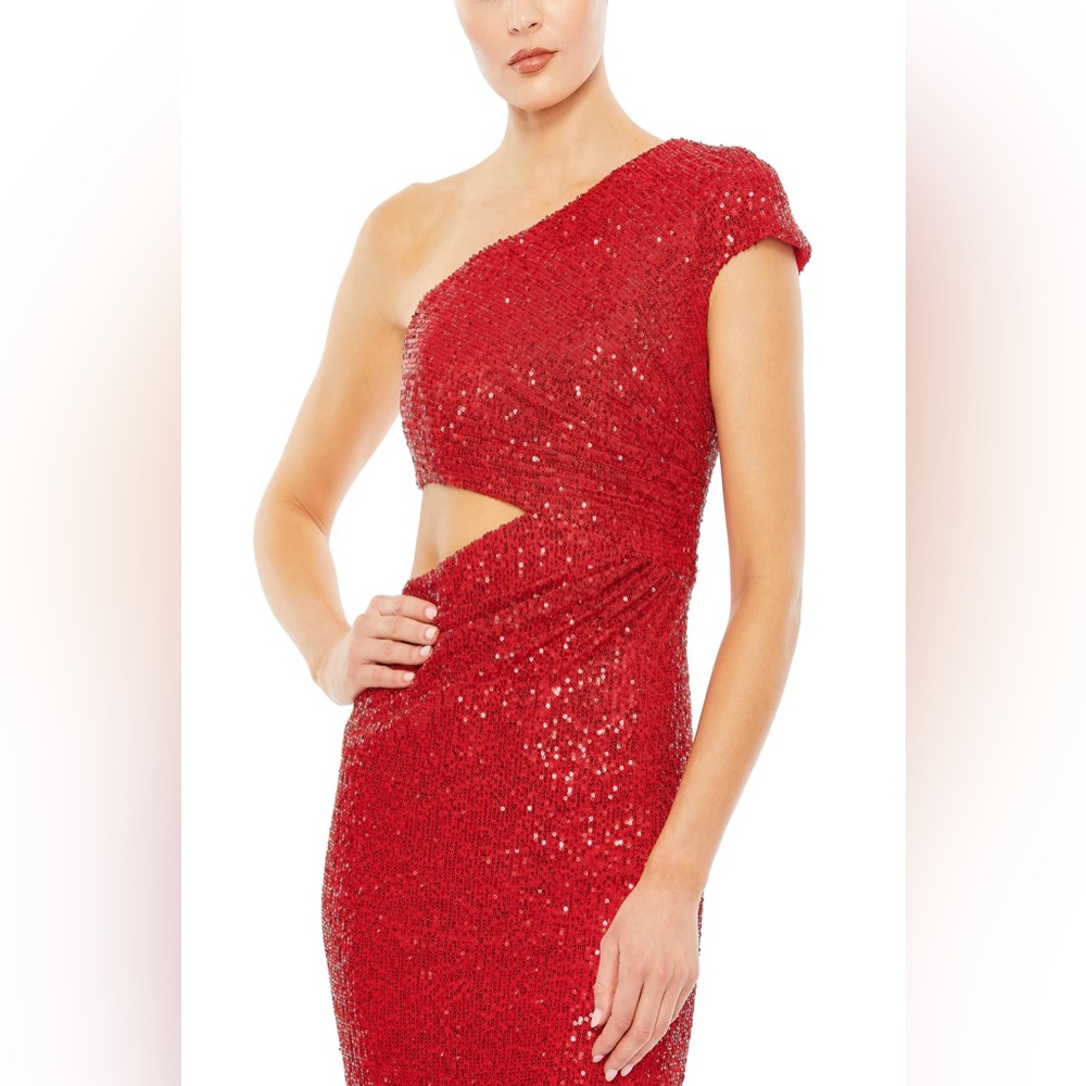 Stunning Red Sequin One-Shoulder Gown